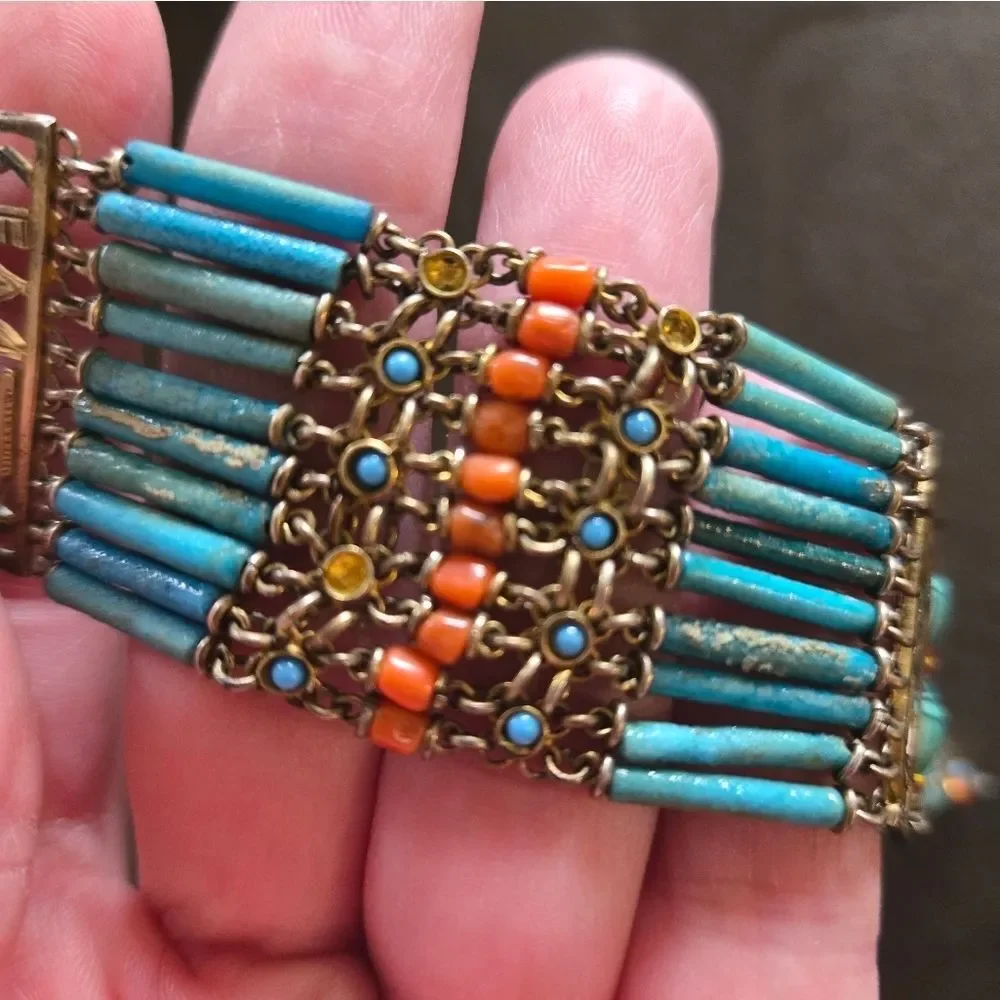 Egyptian Revival Faience Bracelet Vintage 30/40s - Picture 15 of 16
